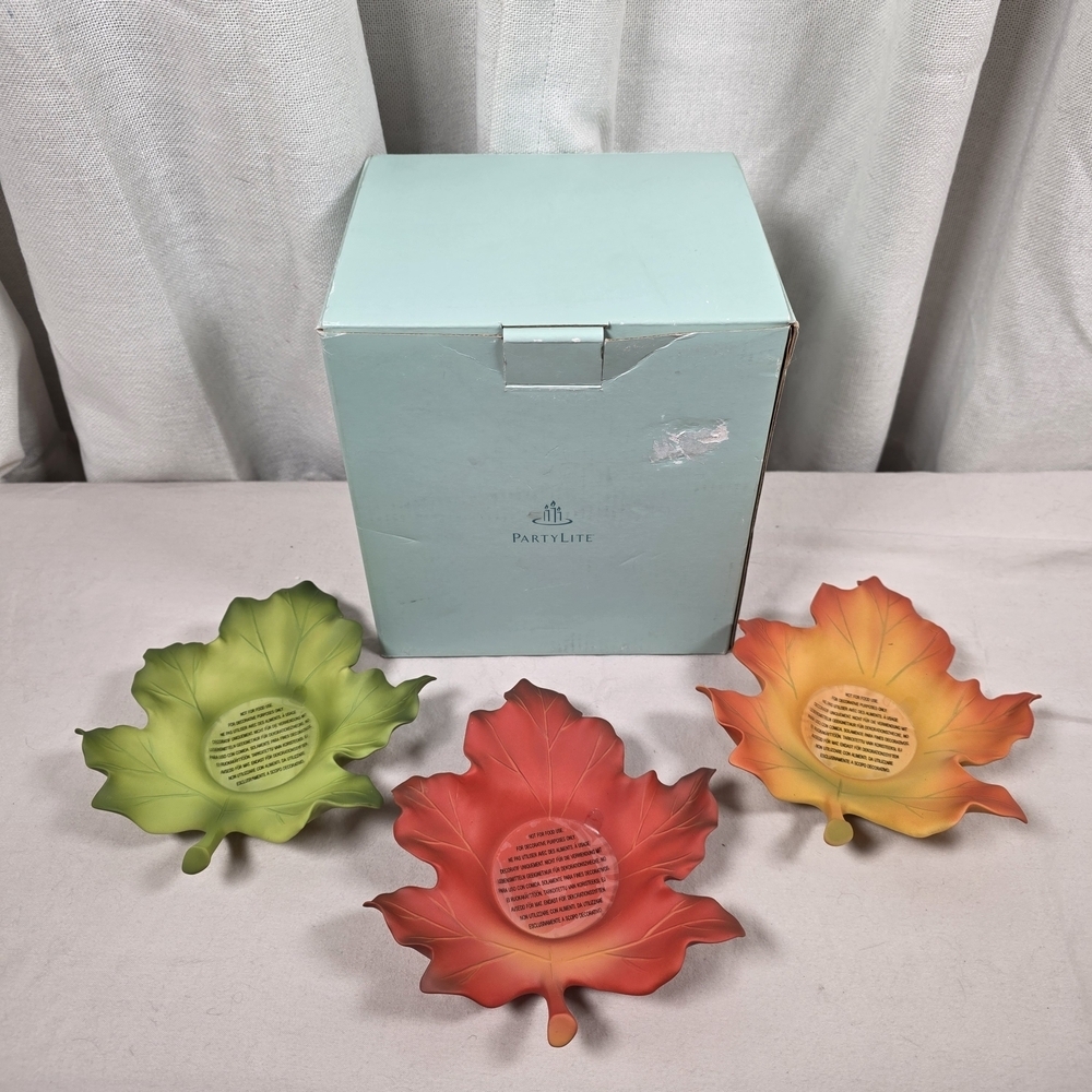 PartyLite Autumn Leaf Candle Holders - Red, Green, Orange
